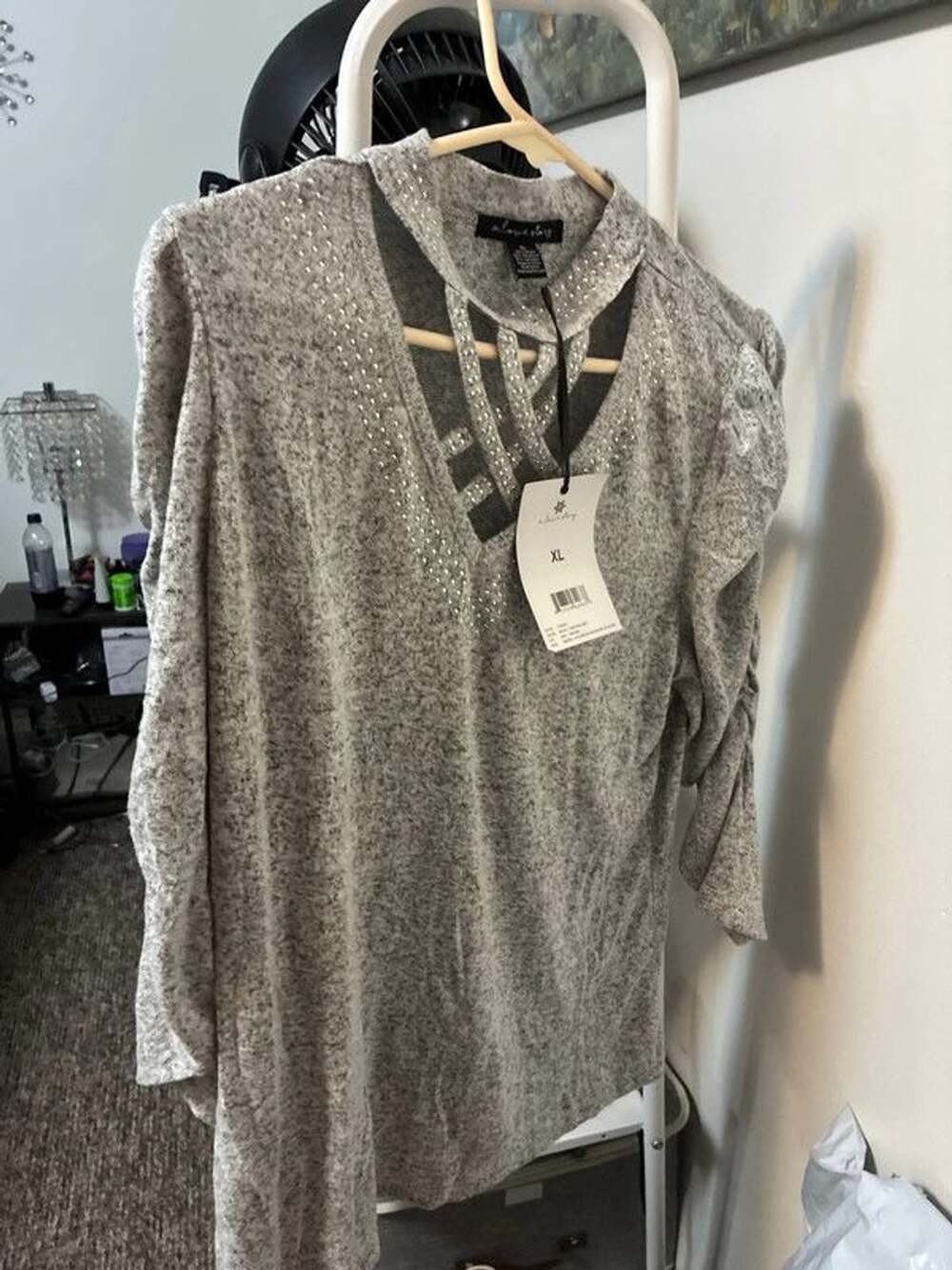 NWT a love story women’s xl gray sweater rhinestone